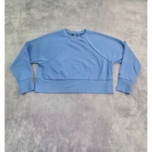 Nike Crop Sweater Sz M Womens Blue Dri-Fit Loose Embossed Spell Out CV7248 C15